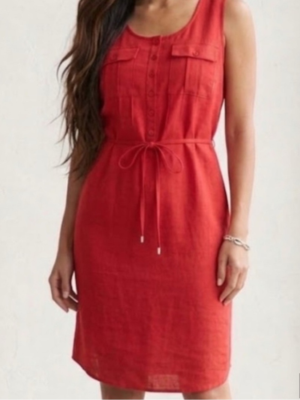 Chic Sleeveless Blood Orange Tie-Waist Midi Dress with Pockets